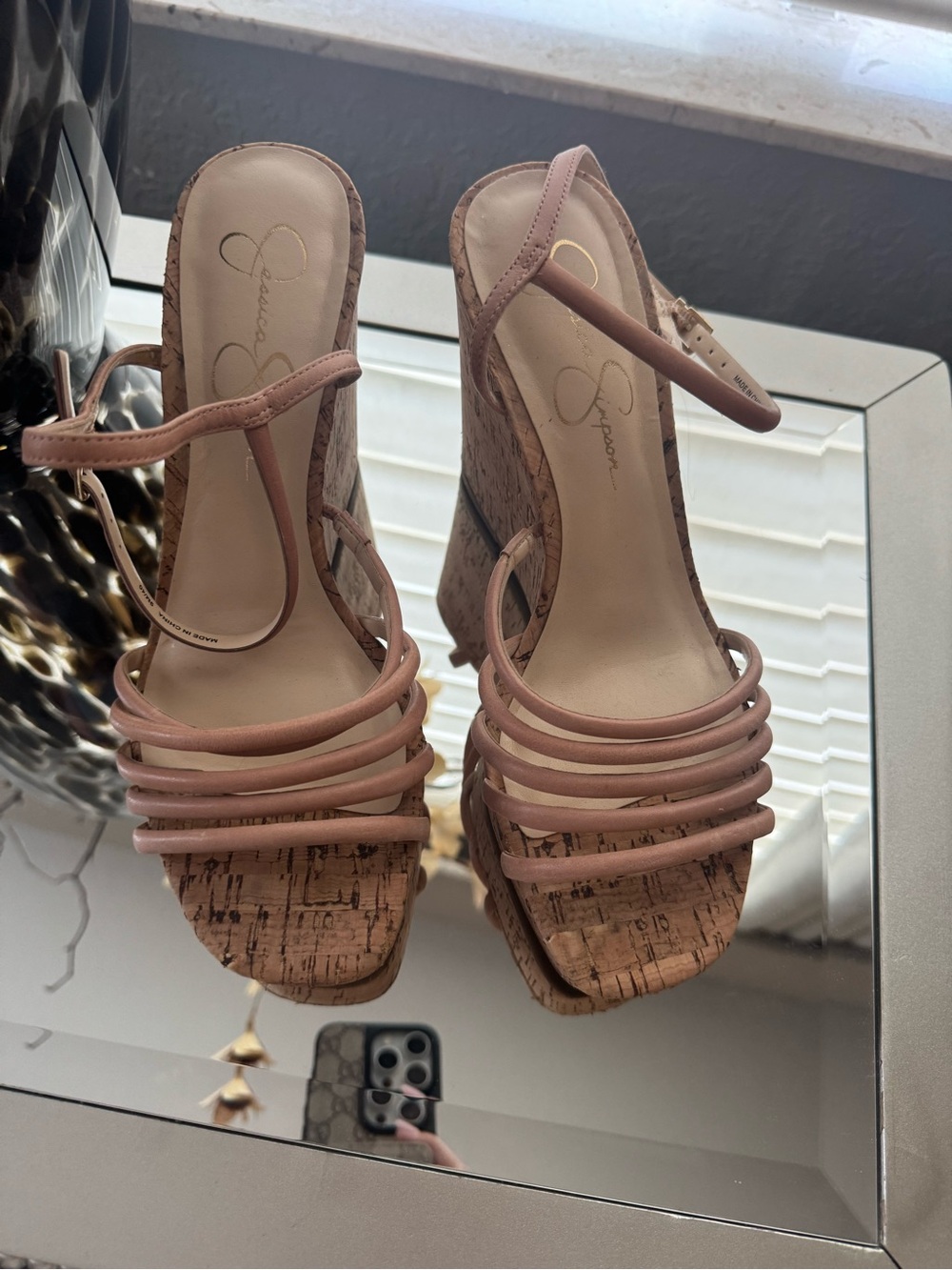 Jessica Simpson Blush Multi-Strap Cork Wedge Sandals